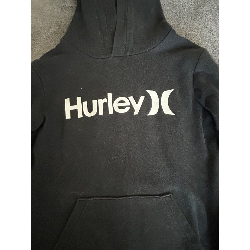 Black Hurley pullover Hoodie Kids Medium Kangaroo pocket Sz M - Picture 3 of 8